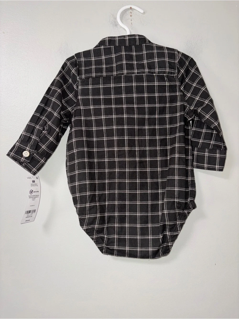 Baby B’gosh Black Plaid Flannel Bubble Romper Boys 6M NWT